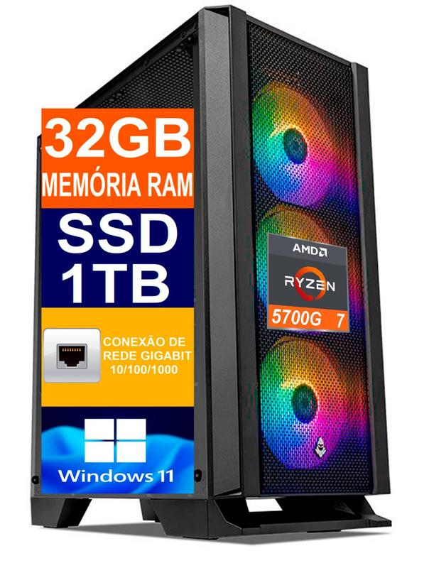 Pc Gamer Cpu Ryzen 7 5700G 3.8GHz /SSD1TB M2 NVME /32gb Memória